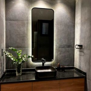 Espejo Rectangular Marco de PVC Simil Hierro y luz Led