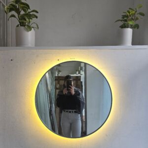 Espejo Redondo con marco de PVC plateado y luz led calida 60cm #127