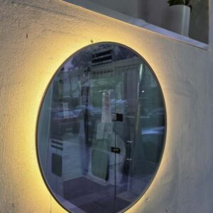 Espejo Redondo de marco PVC blanco y dorado. Con luz led calida 50cm #55