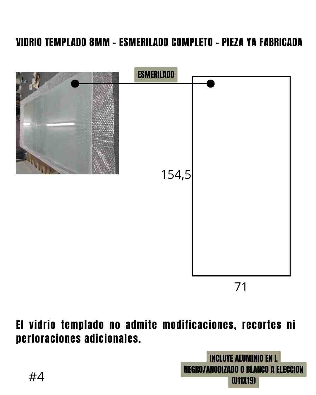 Mampara – Paño Fijo – Esmerilado – 71 x 154,5 cm #4 - Imagen 2