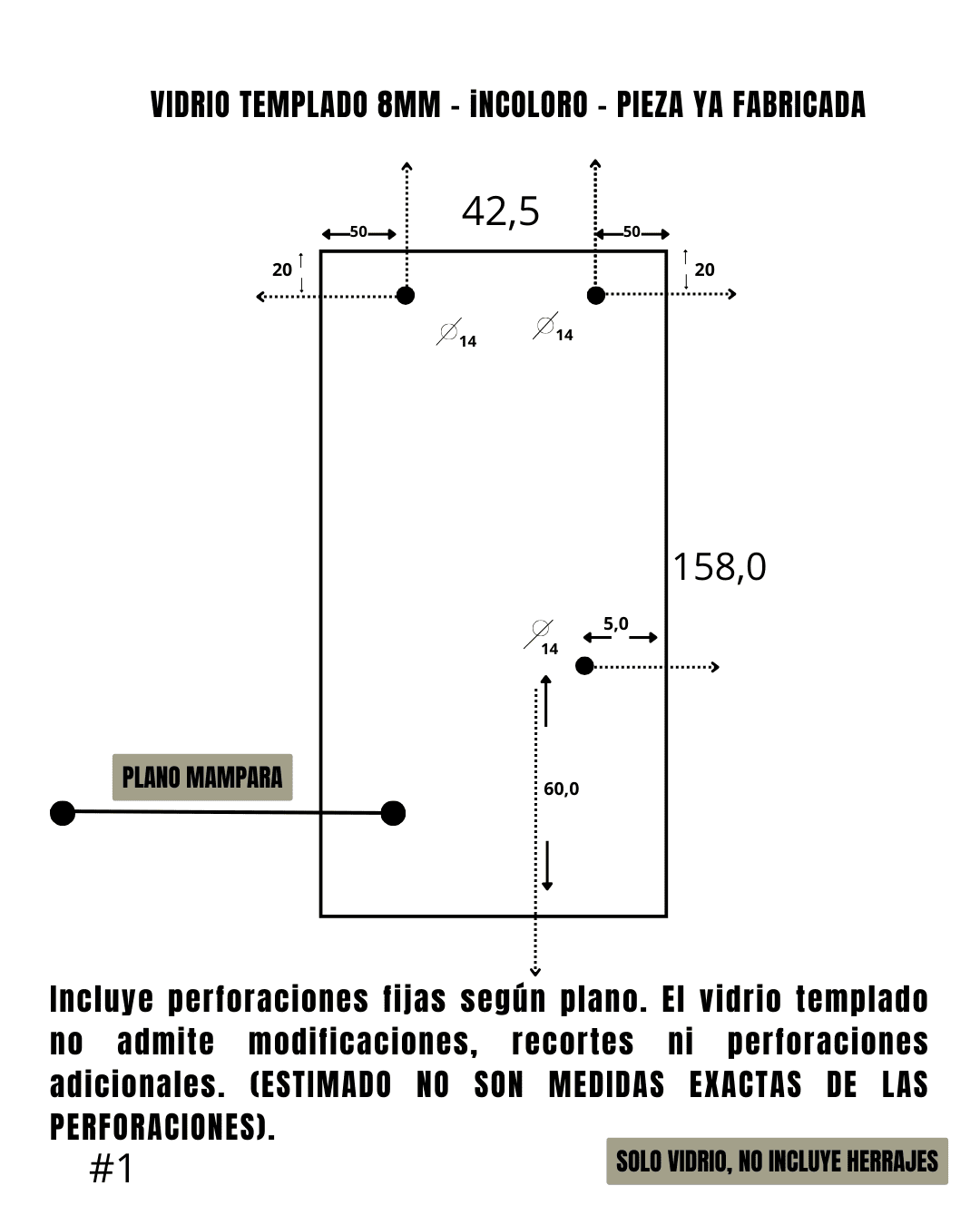 Mampara – Paño Fijo – Incoloro - Sobre bañera – 42,5 x 158 cm #1