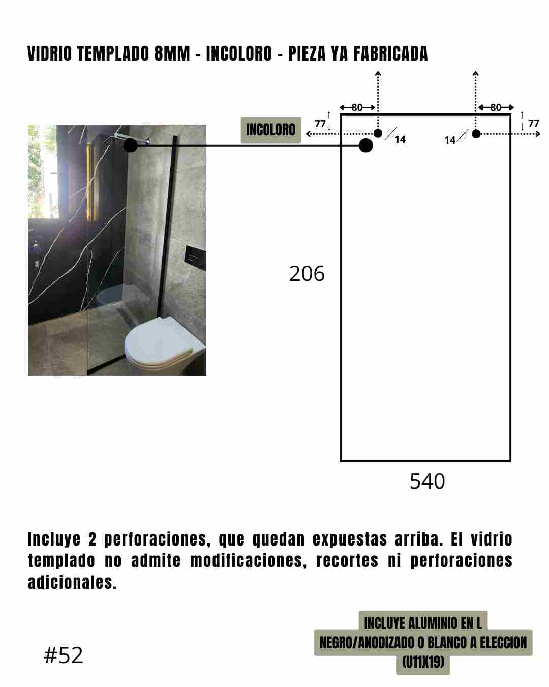 Mampara – Paño Fijo – Incoloro – 54 x 206 cm #52