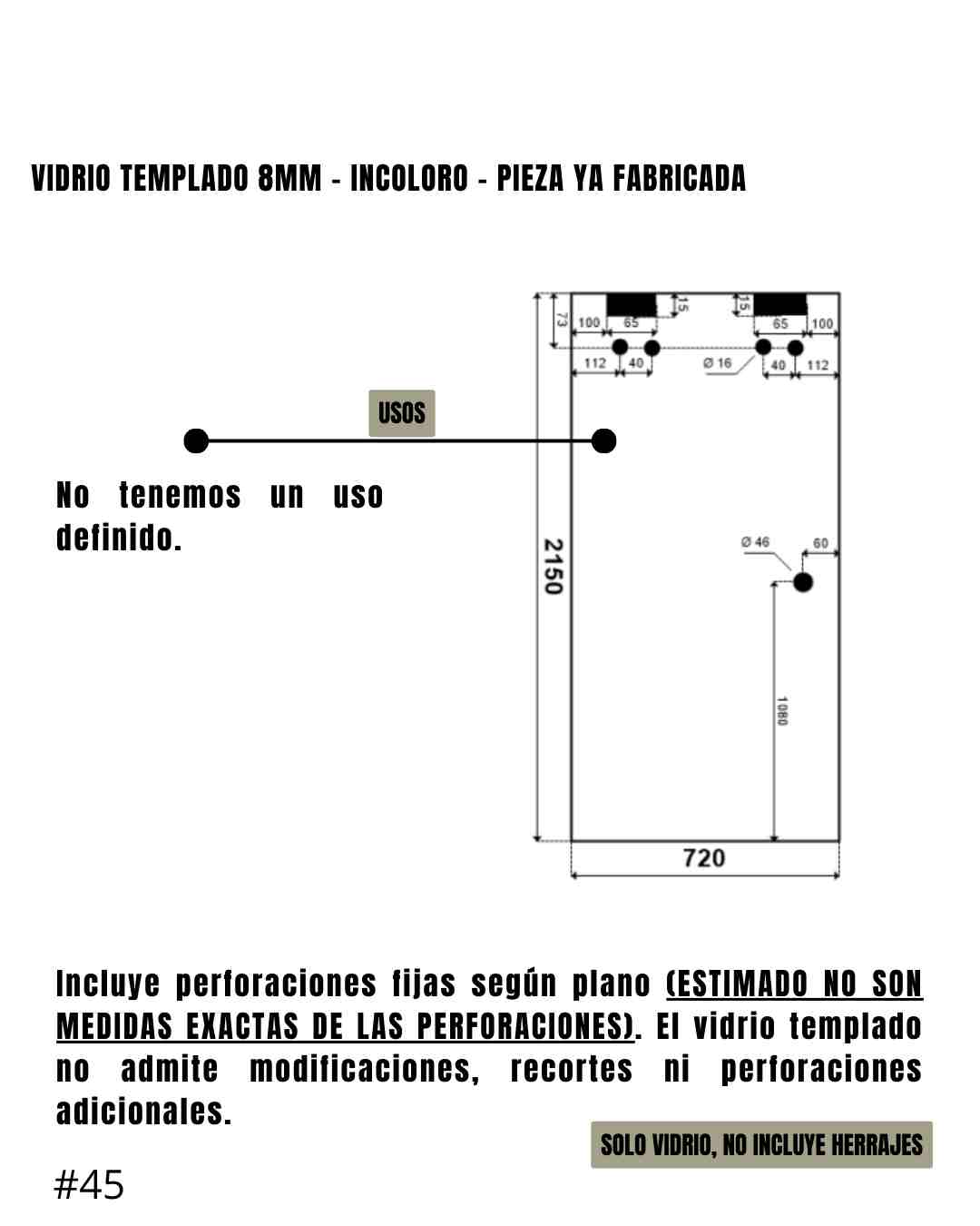 Vidrio – Incoloro – 72 x 215,5 cm #45