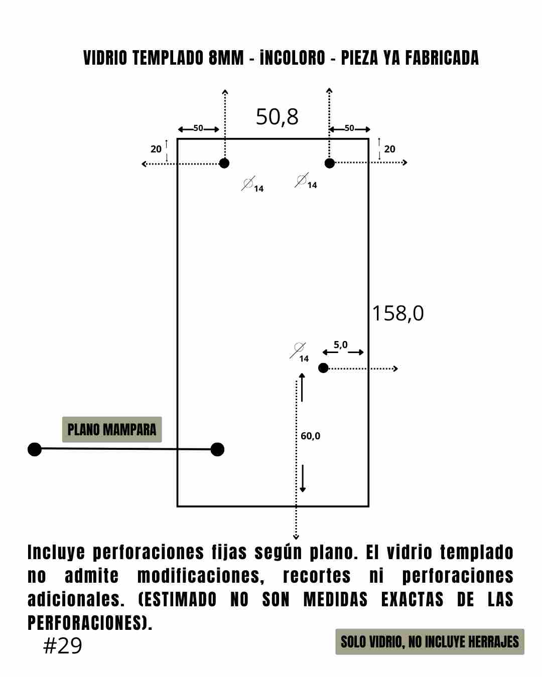 Mampara – Paño Fijo – Incoloro – Sobre bañera – 50,8 x 158 cm #29 - Imagen 2