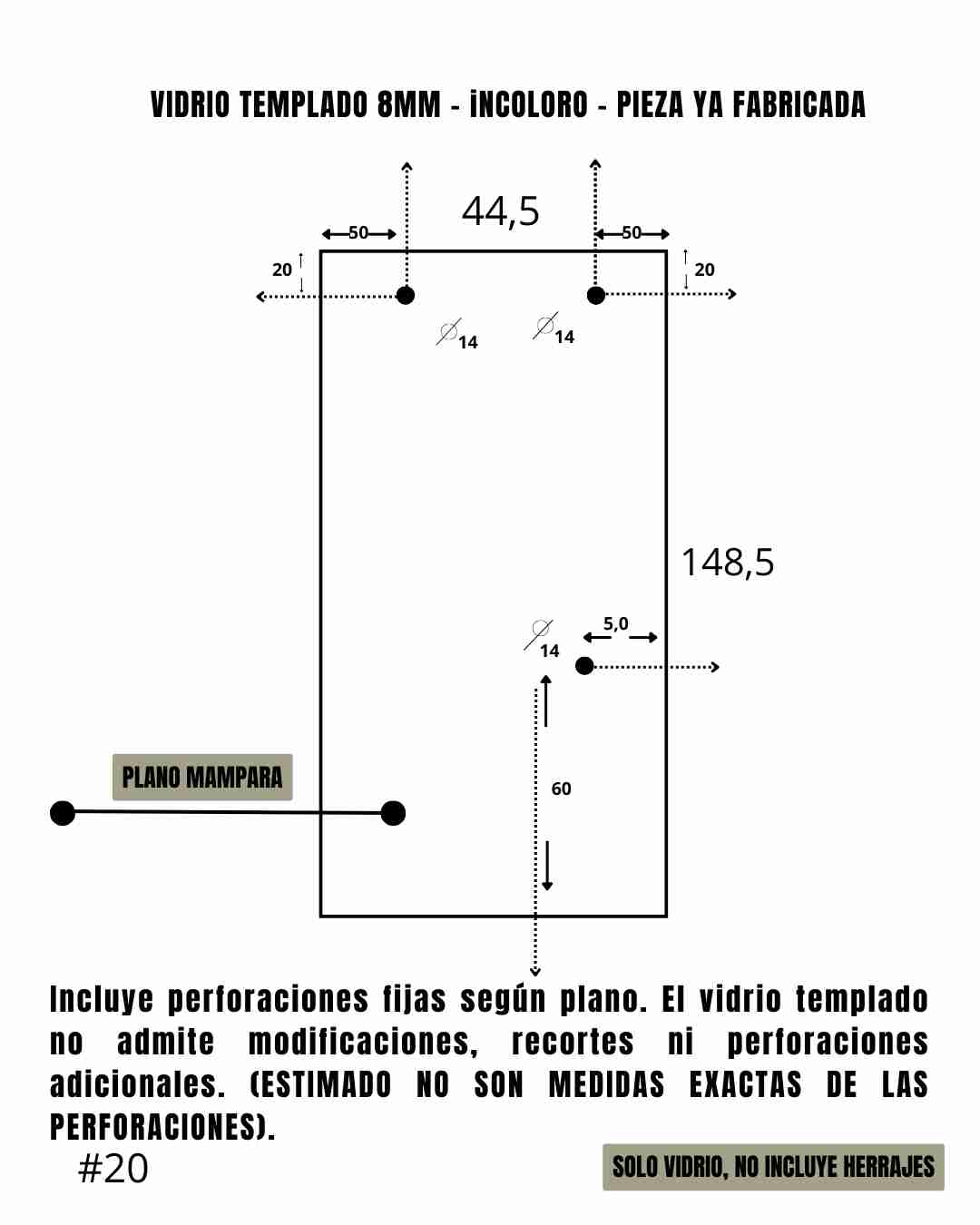 Mampara – Paño Fijo – Incoloro – Sobre bañera – 44,5 x 148,5 cm #20 - Imagen 2
