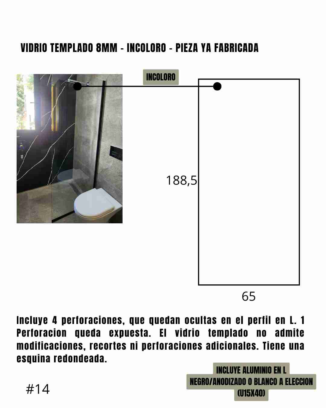 Mampara – Paño Fijo – Incoloro – 65 x 188,5 cm #14