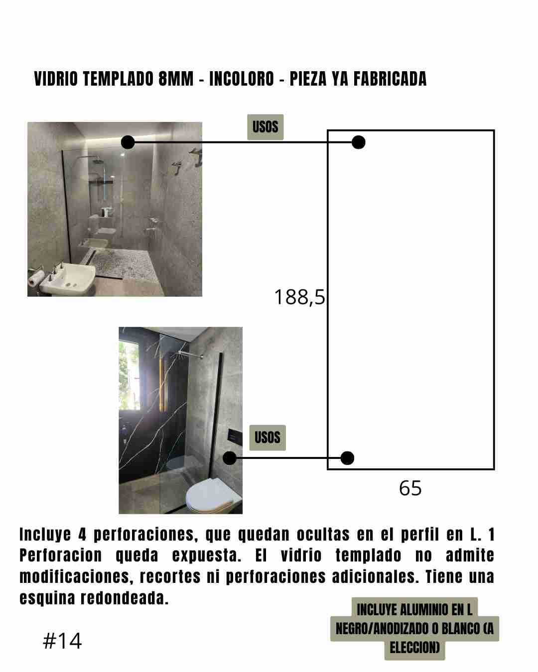Mampara – Paño Fijo – Incoloro – 65 x 188,5 cm #14 - Imagen 2