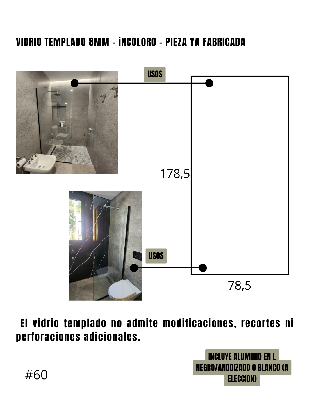 Mampara – Paño Fijo – Incoloro – 78,5 x 178,5 cm #60