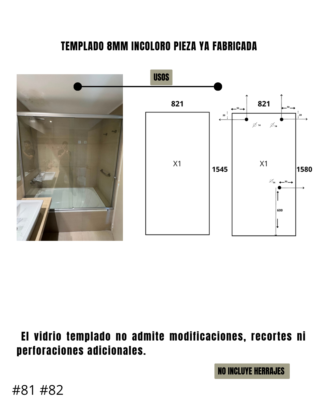 Mampara Corrediza – Incoloro – 159,2 x 160 cm #81 #82 - Imagen 2
